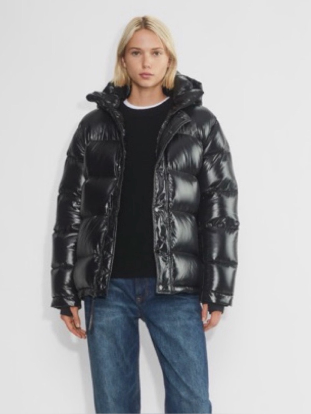 Aritzia Black Hi-Gloss Super Puff